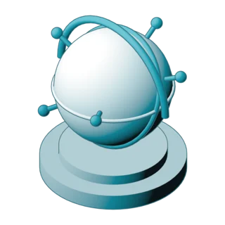 Isometric illustration of a globe on a meridian stand with markers at several seats