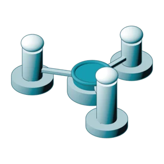 Isometric illustration of three parties joined at a single ring